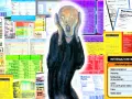 L'Urlo di Munch circondato da etichette nutrizionali, un grido contro l'eccesso di carboidrati di cui zuccheri.