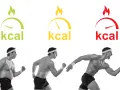 Uomo in tre fasi: da sovrappeso a muscoloso, con indicatori di kcal che mostrano il percorso per calcolare deficit calorico.