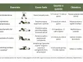 Tabella con esercizi per alleviare i dolori schiena: camminata, respirazione diaframmatica, basculamento bacino, posizione di scarico e stretching.
