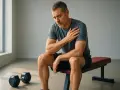 Uomo con dolore alla spalla dopo allenamento. I DOMS fanno crescere i muscoli, ma a volte il prezzo è alto.