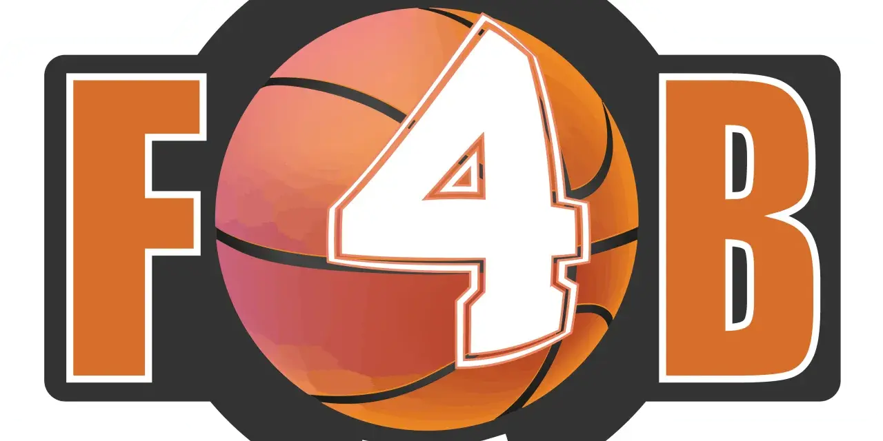 Logo "Food 4 Basket" con palla da basket e numero 4. Un invito a un sano introito calorico per gli atleti.
