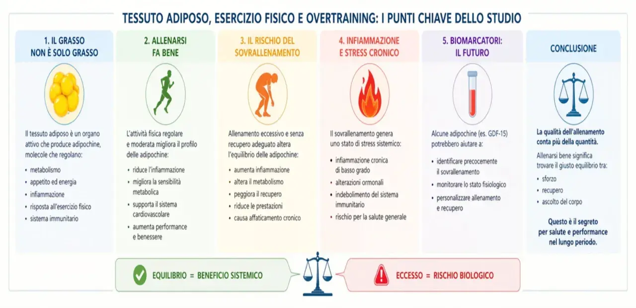 Il sovrallenamento, o overtraining, altera l'equilibrio delle adipochine, causando infiammazione e stress. L'equilibrio è la chiave.