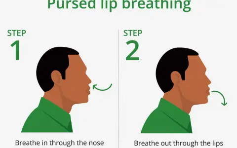 Illustrazione del ciclo respiratorio con labbra socchiuse: inspira dal naso (1-2), espira dalle labbra (1-2-3-4).