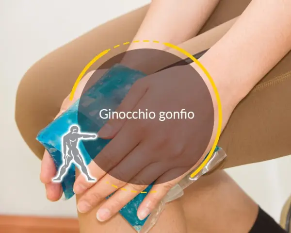 Ghiaccio su un ginocchio gonfio per alleviare il dolore.