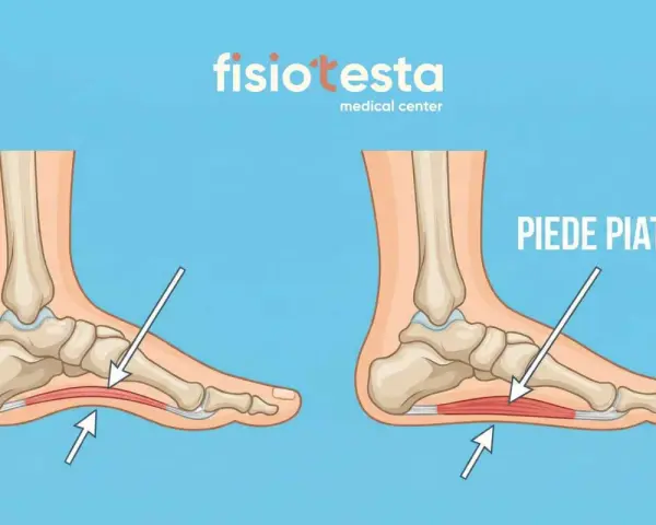 Confronto tra un piede normale e un piede piatto, con frecce che indicano l'arco plantare. Utile per capire gli esercizi per piedi piatti.