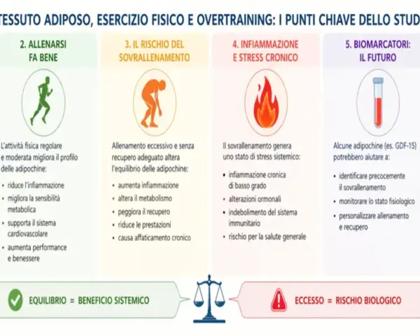 Il sovrallenamento, o overtraining, altera l'equilibrio delle adipochine, causando infiammazione e stress. L'equilibrio è la chiave.