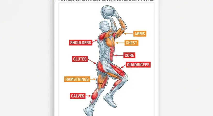 Anatomia del basket: i muscoli pettorali, spalle, core e gambe in azione.