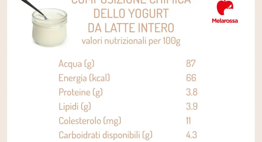 Composizione chimica dello yogurt da latte intero, con valori nutrizionali per 100g. Utile per capire quanti yogurt si possono mangiare al giorno.