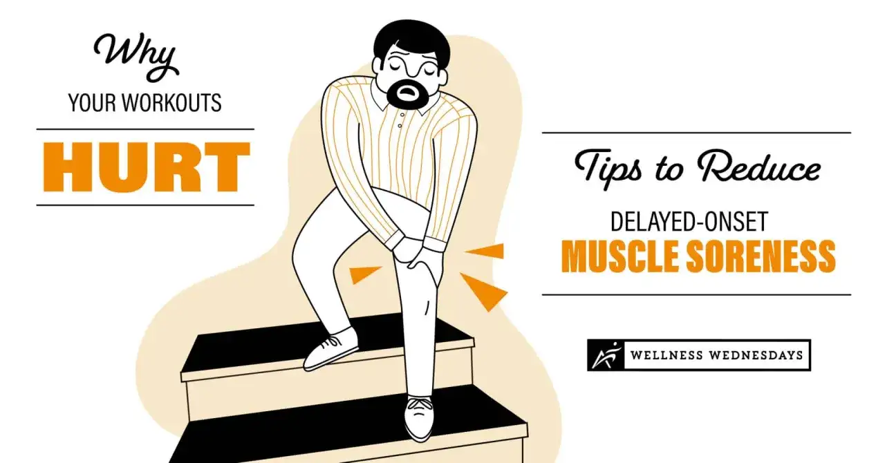 Uomo con dolore alle gambe dopo allenamento, con consigli per ridurre il dolore muscolare a insorgenza ritardata (DOMS).
