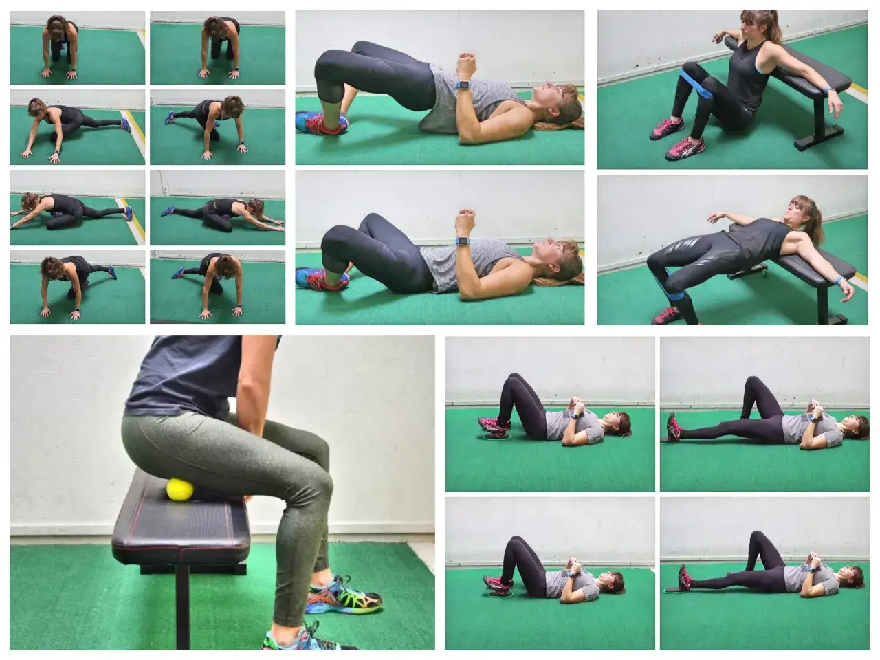 Esercizi per migliorare i tipi di spaccata: stretching, ponti glutei e mobilit&agrave; dell'anca.